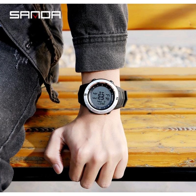 Jam Sanda Jam Tangan SANDA Jam Tangan Pria Digital Sport EL Backlight Tali Rubber Anti air