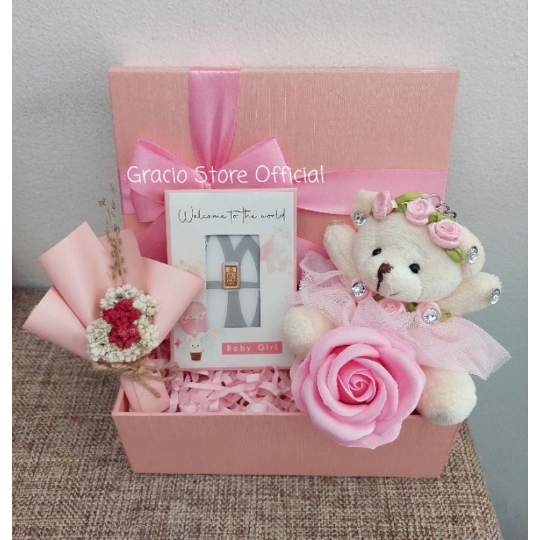 Jual Spesial Gift Box Untuk Baby Girl Nuansa Pink Hampers Logam Mulia Antam Gr Shopee