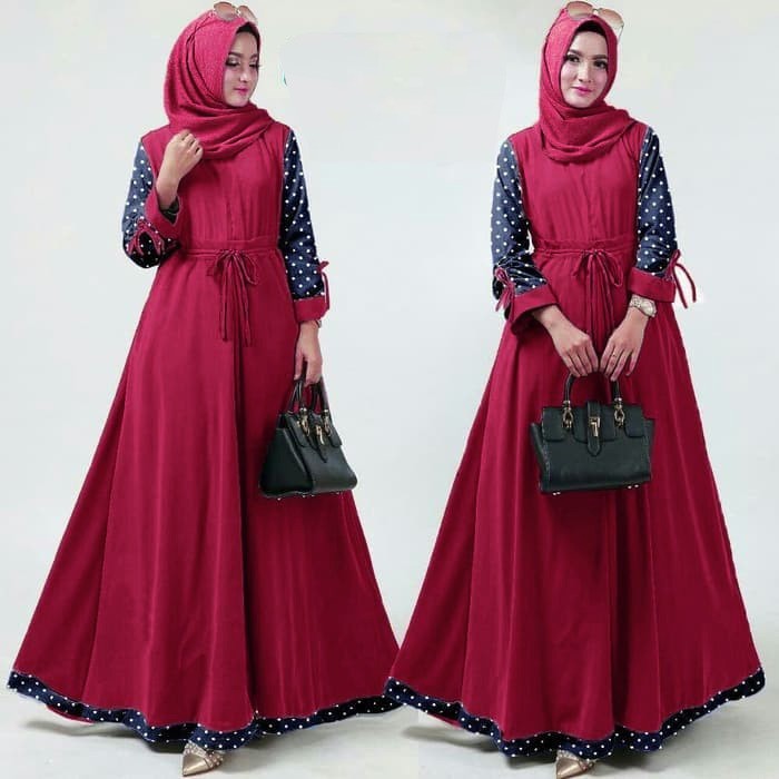 GAMIS AYUKI BAHAN MOSCREPE MIX KATUN POLKA, UKURAN ALLSIZE LD 102 PB 135,