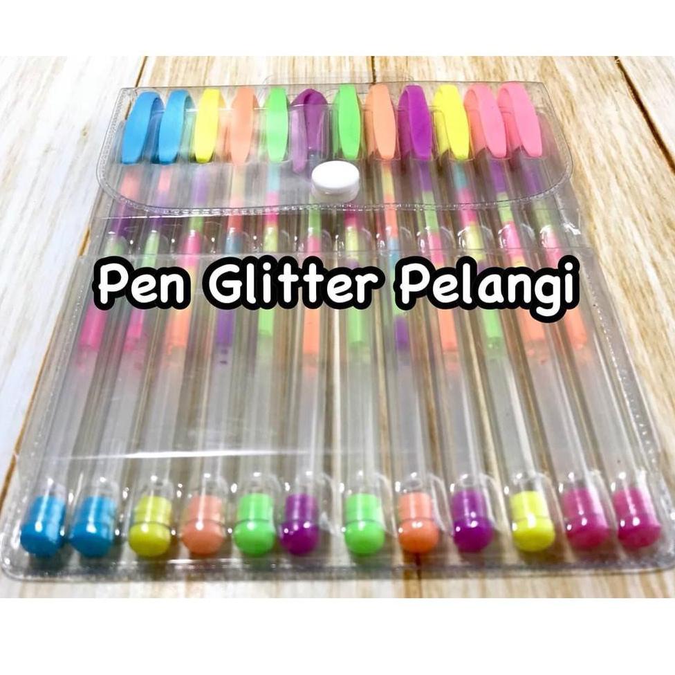 

(I1Q2) Gel pen Glitter Pelangi ColorG el ( 12 pcs) //Asli@diskon