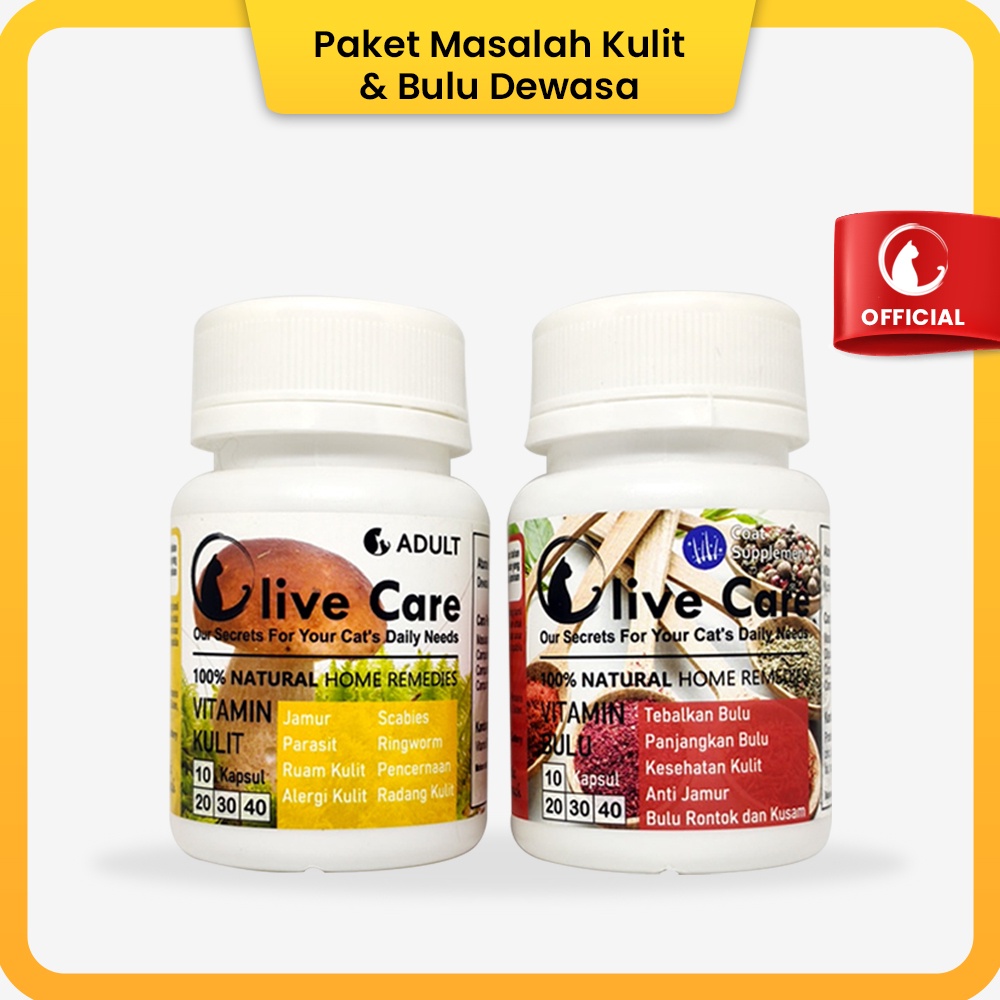 Olive Care Vitamin Kucing Paket BULU RONTOK & MASALAH KULIT DEWASA untuk Bulu Rontok akibat Jamur, Kutu, Scabies, Ringworm dan Pertumbuhan Bulu Baru
