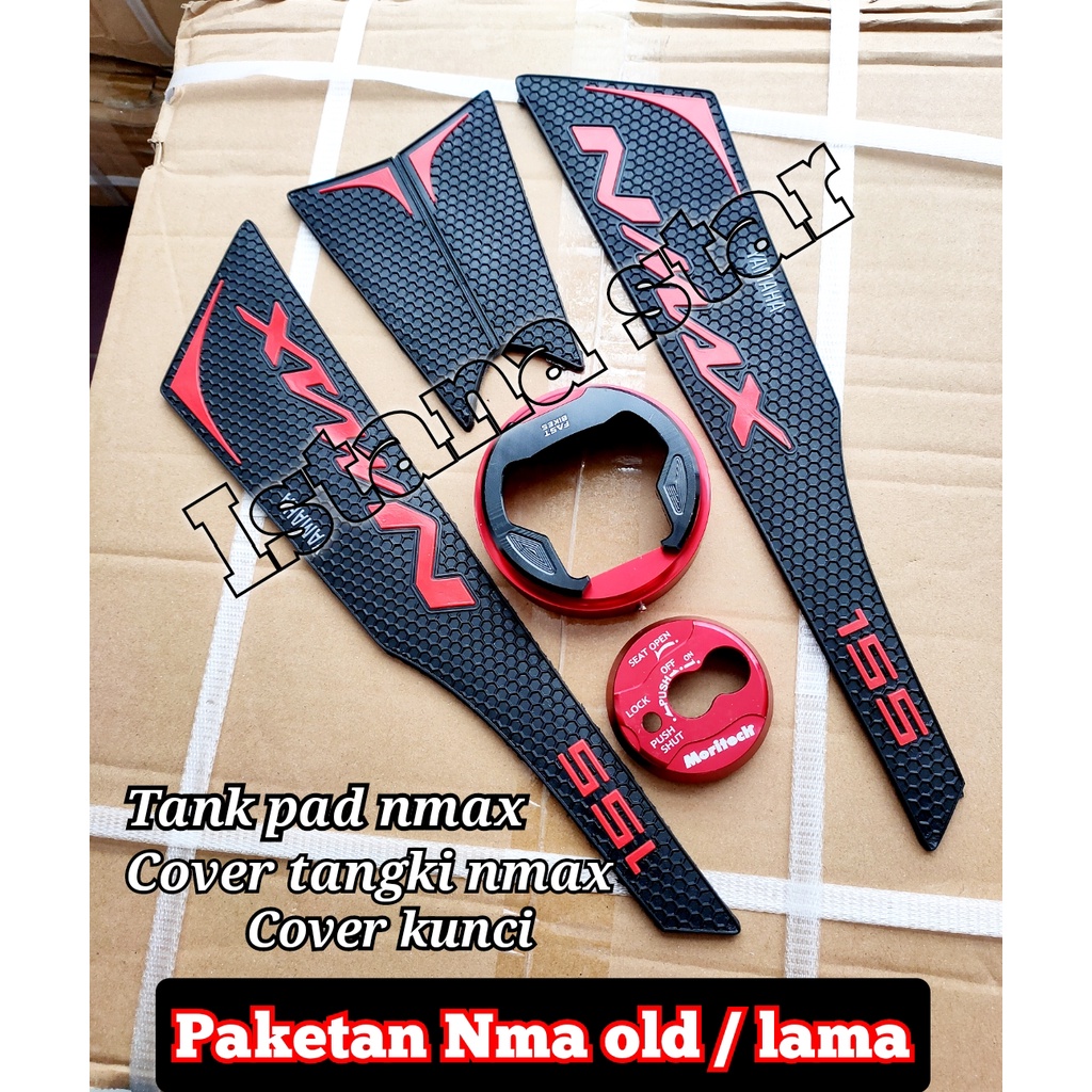 TANKPAD YAMAHA NMAX OLD/LAMA BAHAN KARET PREMIUM  PLUS COVER KUNCI PLUS COVER TANGKI MERAH CNC