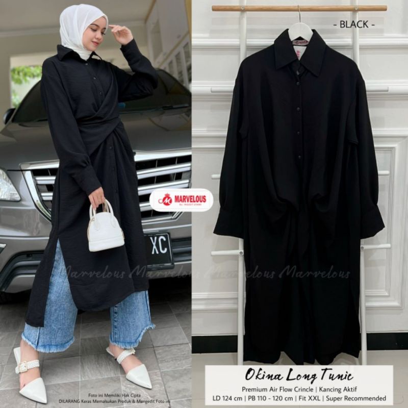 OKINA LONG TUNIK / TUNIK POLOS WANITA MUSLIMAH / Premium airflow import BY MARVELOUS