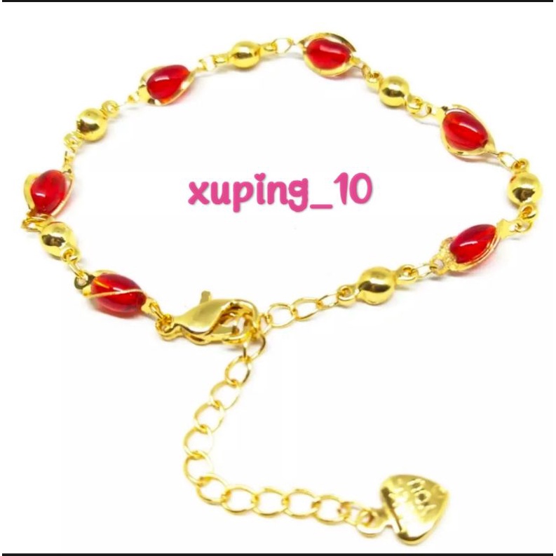 Perhiasan Xuping Gelang Tangan Fashion Wanita Motif Batu Merah Oval