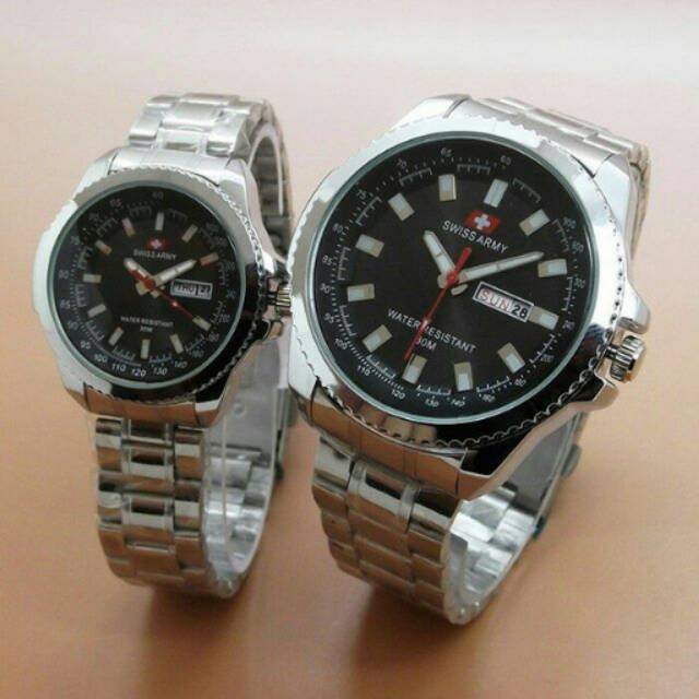 Jam Tangan Swiss Navy Day/Date Couple Silver Black