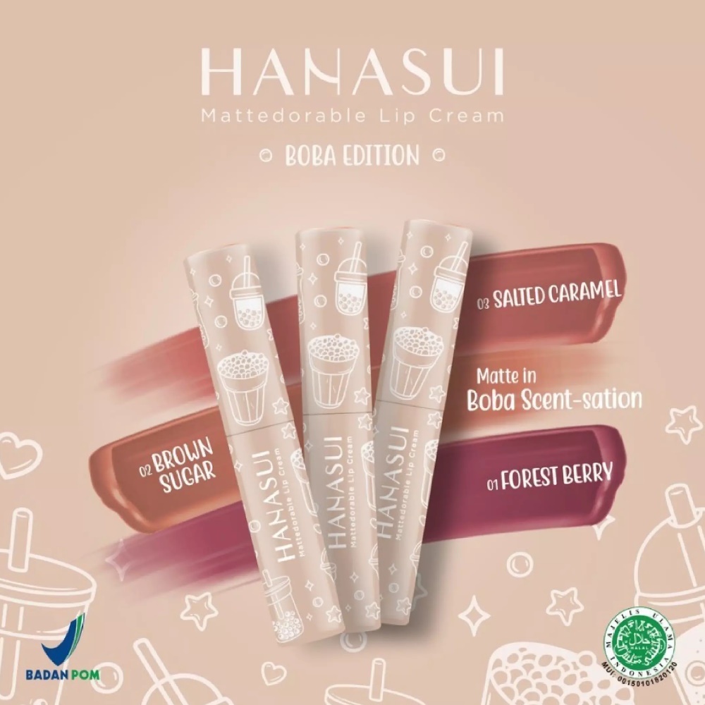 Hanasui Mattedorable Lip Cream I Lip Cream Boba I Hanasui Lip Cream  BPOM