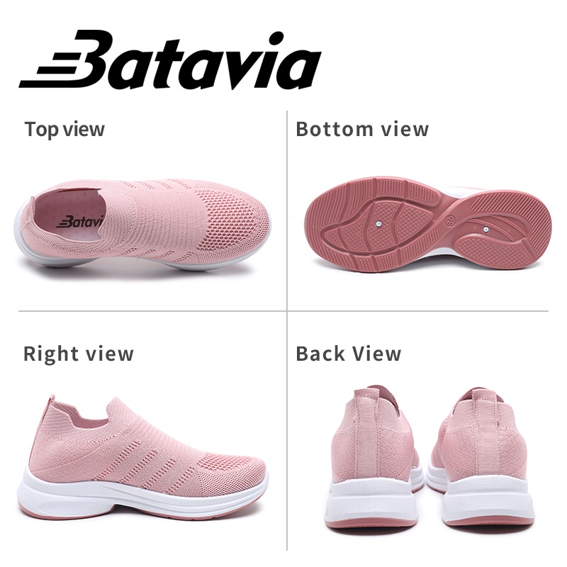 Batavia 2023 Impor Slip-On Sepatu Wanita Terbang Tenunan Bernapas Sepatu Fashion Kasual Ibu Sepatu Sepatu Kerja Sepatu Hitam A106/Q6/A30-7
