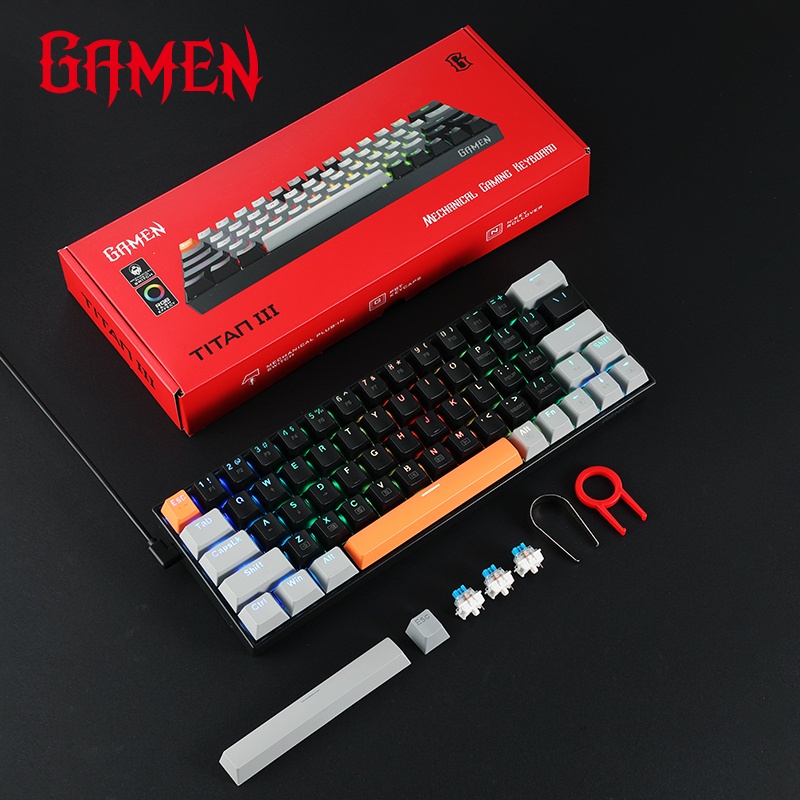 GAMEN Titan III Mechanical Pluggable Switch Blue Gaming Keyboard Wired RGB LED Light PBT Keycaps - Garansi Resmi 1 Tahun