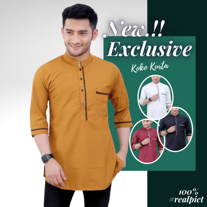 Baju Koko Kurta Dewasa Lengan Pendek Material Catton Adem Serap Keringat