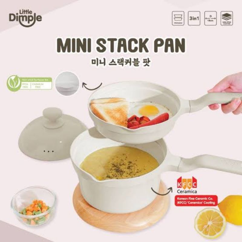 Little Dimple Mini Stack Pan 3in1 - Panci Mpasi Bayi Anti Lengket - Panci Masak Makanan Baby