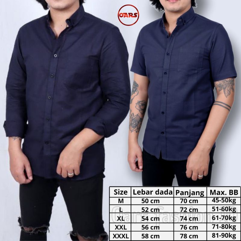 kemeja polos pria navy biru tua navi darkblue Nevi lengan panjang dan pendek slimfit jumbo 3XL