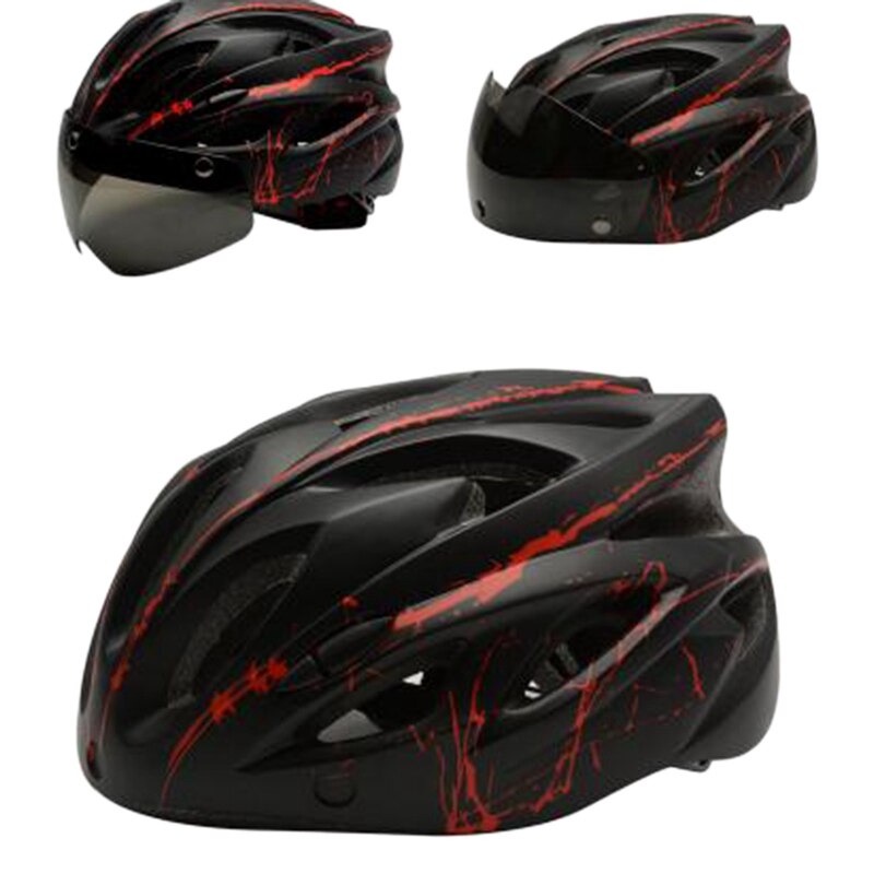 Helm Sepeda Cycling Bike Helmet Visor Removable Lens - TT-31 - 7RSE8YBQ Black/Red