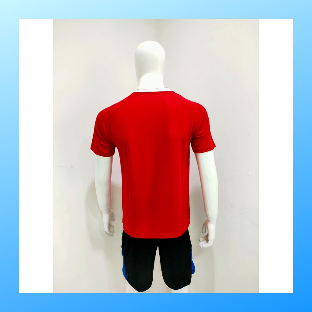 Kaos badminton pria jersey bulutangkis baju dan celana setelan wanita dewasa t-shirt outfit seragam jarsey kostum olahraga pakaian apparel sport jersy bulu tangkis casual jersi sudirman cup suit L156 merah polos