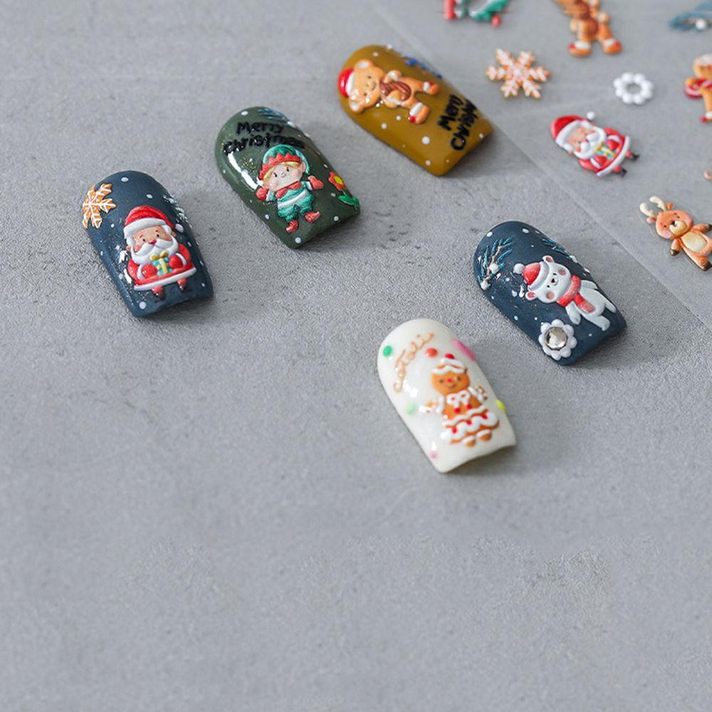 AUGUSTINA Agustina Christmas Nail Art Relief Decal Desain Santa Snowman DIY Dekorasi Kuku