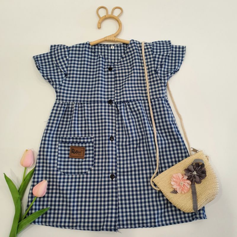 Dress Anak Kotak-Kotak Full kancing 3-5 Tahun Laurakidshop