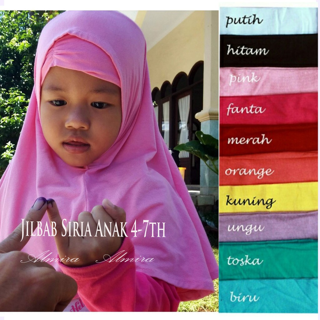 Jilbab Kerudung Bergo Anak Adem Siria Lucu 4~7th Bonus Inner Bandana Griyaraditya Almira