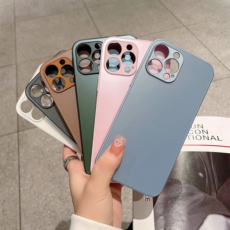 Hard Case Bahan Kaca Buram Anti Sidik Jari Warna Abu-Abu Untuk iPhone 11 11Pro 12 13 Pro MAX