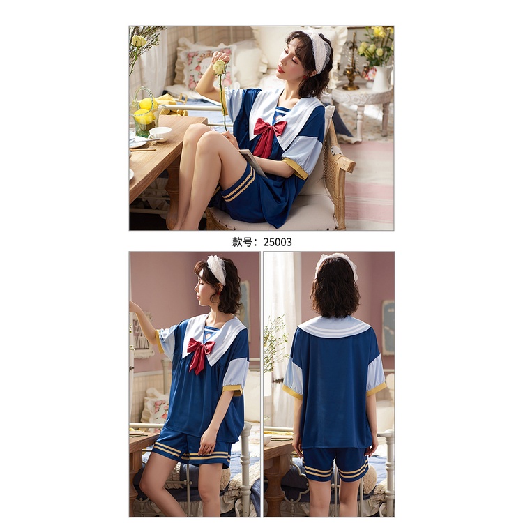 MR-04 set piyama sailor baju tidur wanita lengan pendek renda lolita import korea jepang