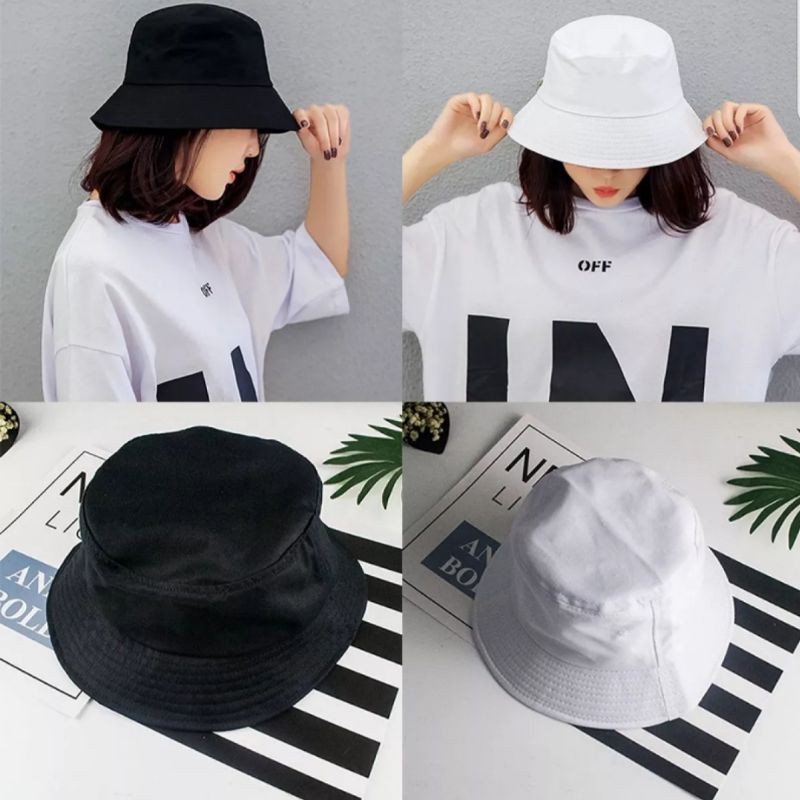 Topi Bucket Hat Korea Bolak Balik Bahan Drill Katun Premium