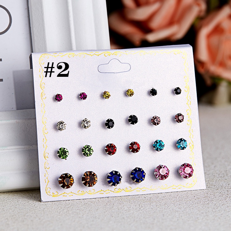 12 Pasang / set Anting Tusuk Desain Bunga Mawar / Bintang Hias Berlian Untuk Wanita 12 Bulan