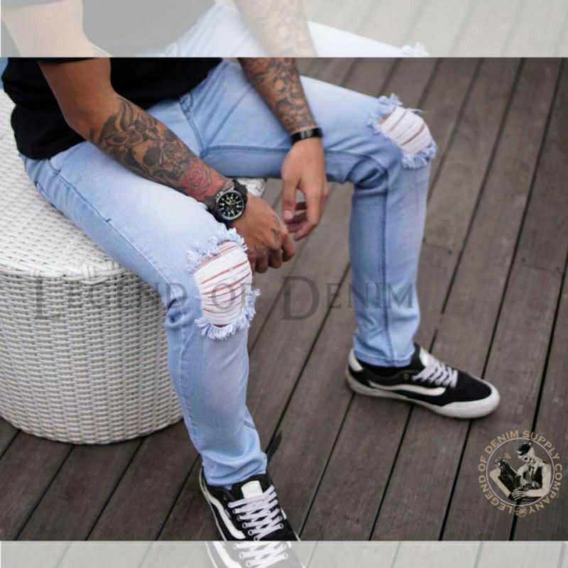 Celana Jeans Sobek Lutut Pria/Celana Sobek Jeans Soft Jeans Premium