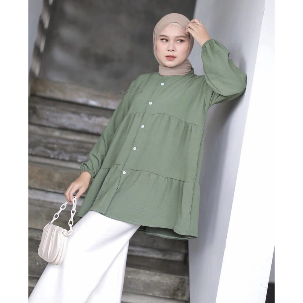 Kemeja Wanita Popita Tunik Bahan Crincle Airflow Full Best Seller