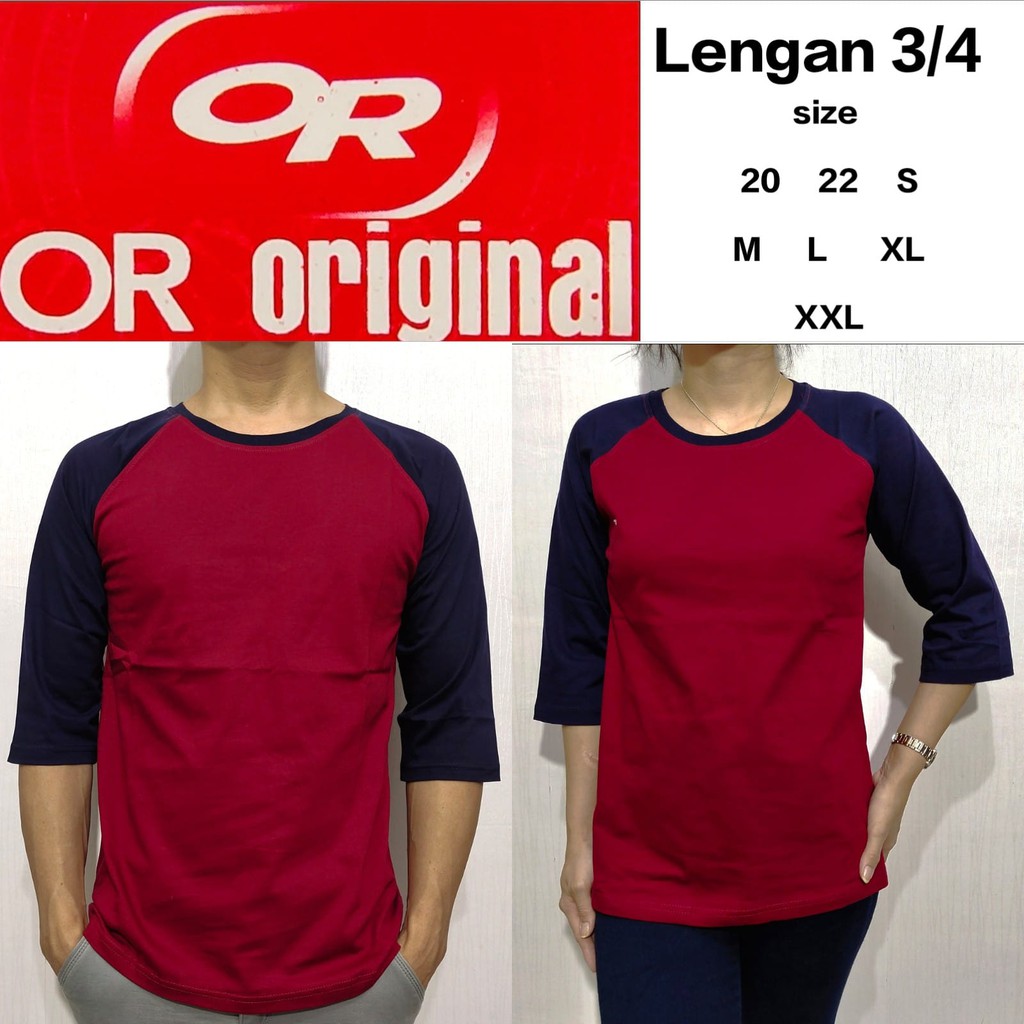 Kaos Polos Reglan Maron Lengan Navy  3/4 20 22 S M L XL XXL