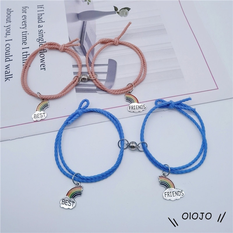 2pcs/set Gelang Pelangi Gaya Korea Sahabat Gelang Persahabatan Perhiasan Fashion Hadiah Ulang Tahun - ol