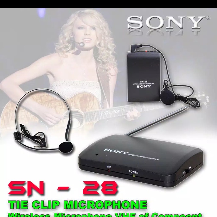 Mic Wireless SONY SN-28 CLIP ON + Headset ( BANDO ) Suara Mantap Berkualitas