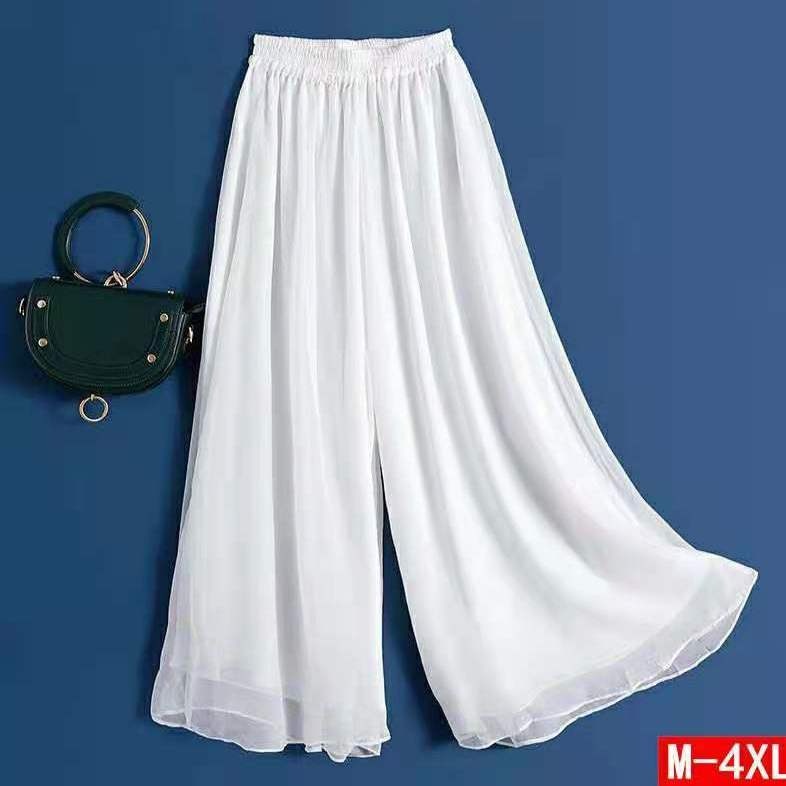 Draping chiffon double-layer wide-leg pants ethereal swing dance skirt versatile high waist pants lo