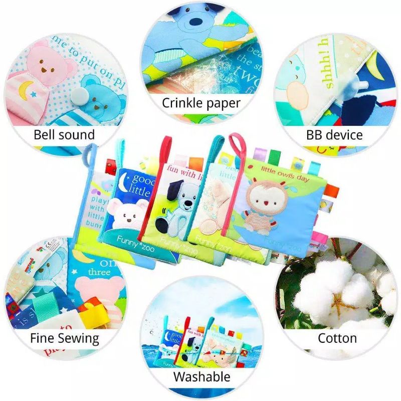 Mainan Edukasi Sensori Bayi Buku Kain Soft Cloth Book Warna Lembut 3D Rattle Montessori Buku Bantal Kerincingan Quiet Busy Book Newborn