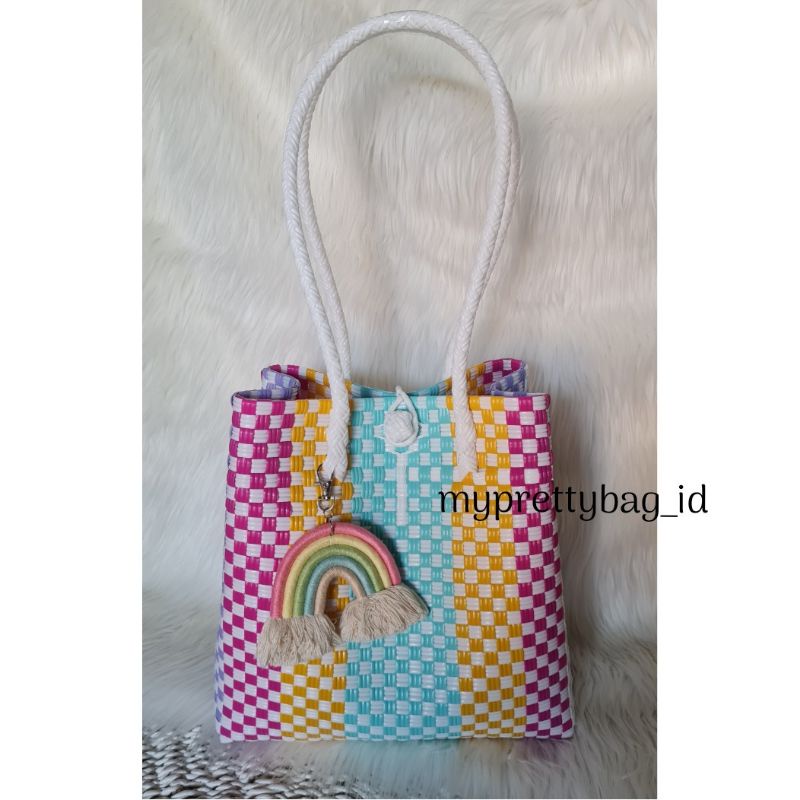 (TANPA ACCESORIES) READY RAINBOW SERIES Tas Jali Tas Jaly Tas Anyaman Plastik Premium