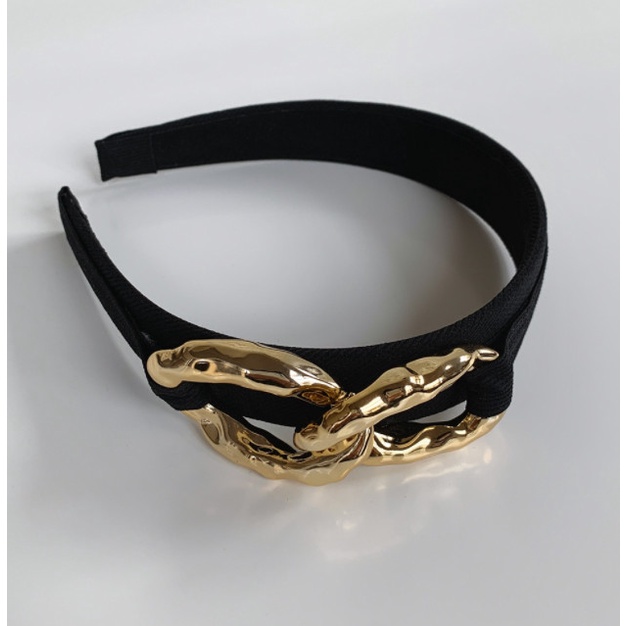 Bando Bandana Poni Korea / Bando Wanita Polos Gold Hardware Latte