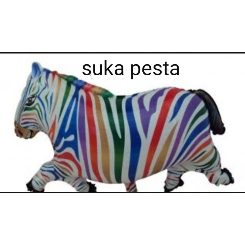BALON GAS ZEBRA RAINBOW / BALON PLASTIK ZEBRA RAINBOW / BALON ZEBRA / BALON KARAKTER ZEBRA / BALON K