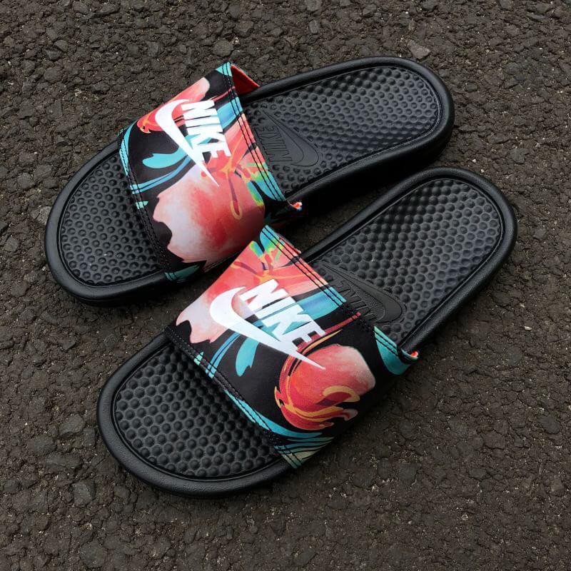 nike black floral slides
