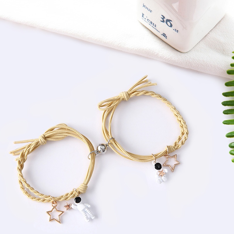 COD❤2 Pc Korea Ins Persahabatan Tali Jalinan Gelang Pasangan Magnetik Gelang Astronot Seri Tri