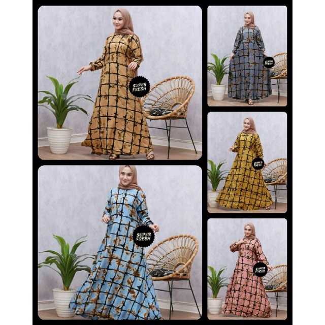 Gamis Twill Ori motif modern corak garis kotak