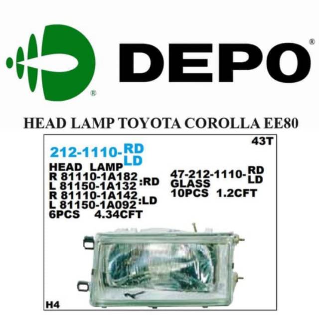 Lampu Depan Head Lamp Toyota Corolla EE80 1986 1987 Depo