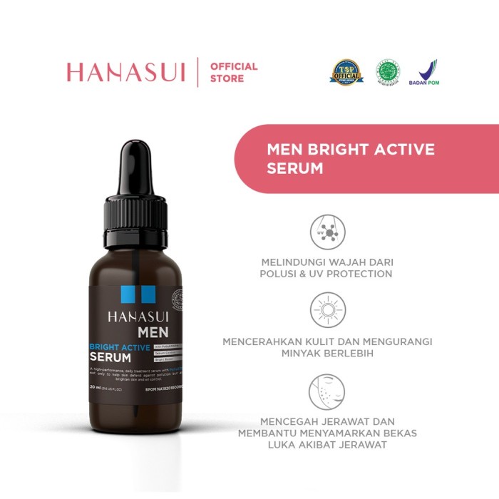 [ORI] Hanasui Men Bright Active Serum Treatment Pencerah &amp; Pelembab Kulit Wajah Pria - 20ml BPOM