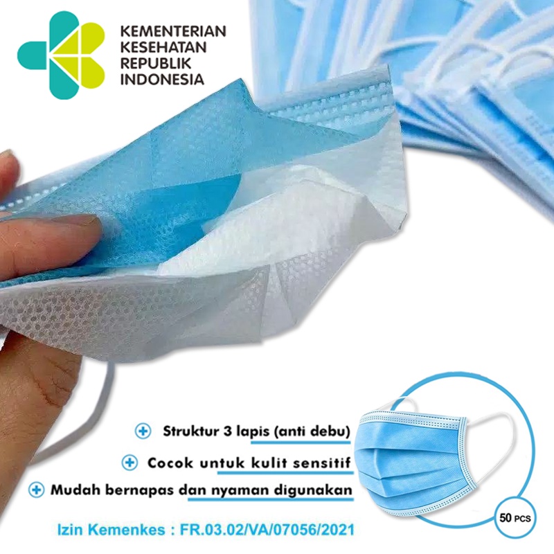 TERMURAH Masker 1Box Isi 50Pcs Masker Korea Masker Earloop Face Mask Disposable Mask 3 Ply