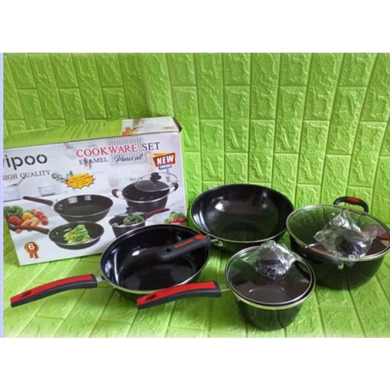 Panci  ,  1834  Panci set enamel  ,  Anti lengket Cookware  6 pcs