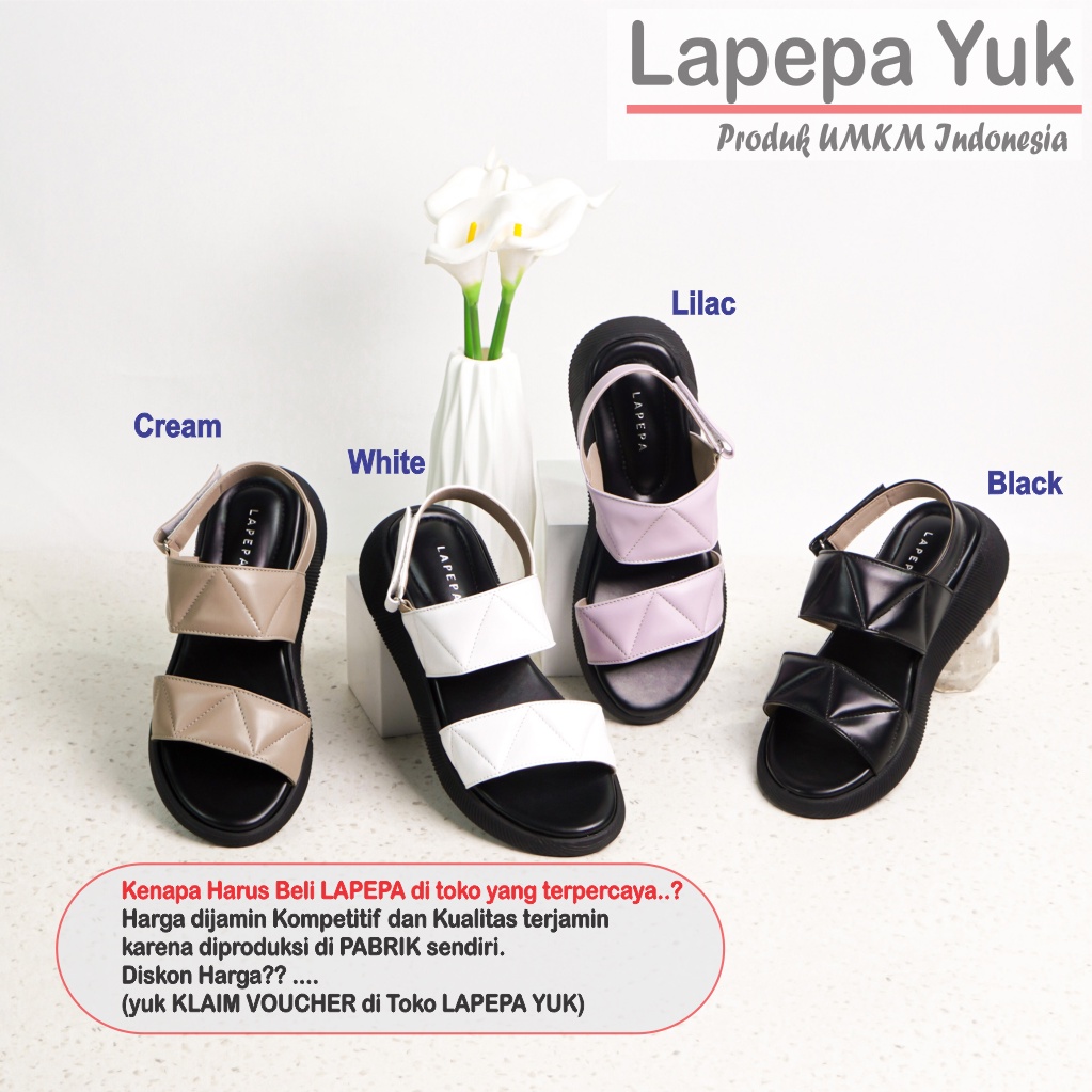 LAPEPA YUK -  Sepatu Sandal Wanita Wedges JOVANKA Model Ban dua Tali Strap belakang Hak Tinggi Sole 4 cm Spatu Sendal Gunung Cewek  Size 36 37 38 39 40 41 Warna SMOKE Coksu Cewe Kekinian Premium Terbaru Shoes Ori Original Mall Official Store Promo