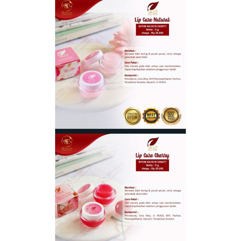 PELEMBAB BIBIR/LIP CARE SR12/PELEMBAB BIBIR UNTUK PECAH-PECAH/PELEMBAB BIBIR UNTUK BIBIR HITAM