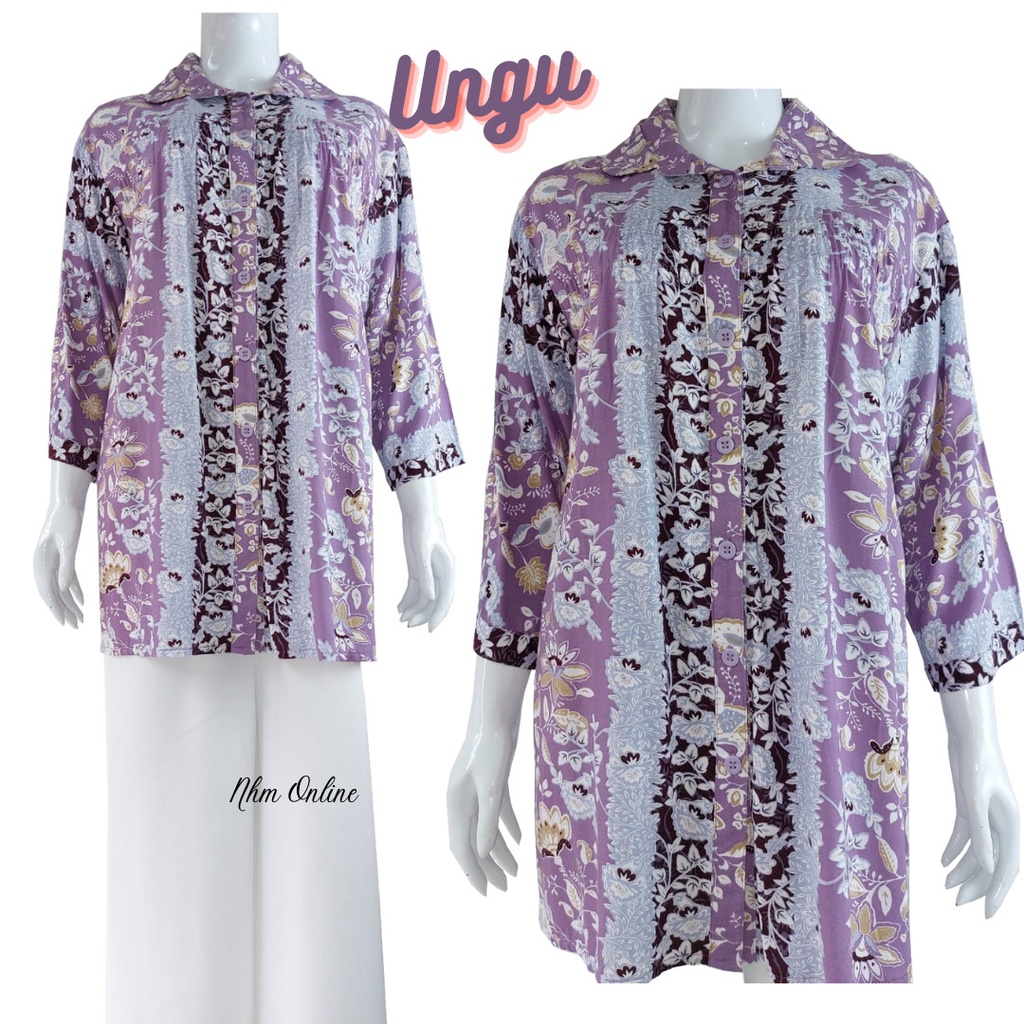 Kemeja Atasan Wanita Jumbo Katun Rayon Oversize Adem Orchid