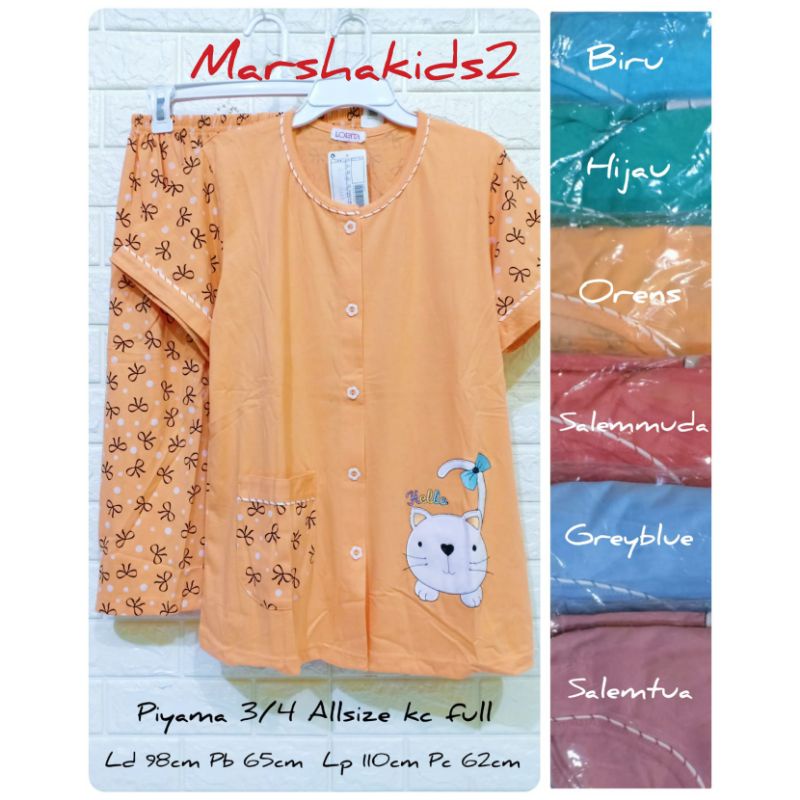 Piyama pendek 3/4 dewasa allsize ld 98cm lorita by sofie kancing full babydoll baju tidur kaos