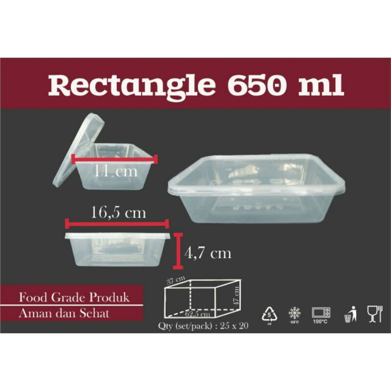 Thinwall Rectangle 650ml/Kotak 650ml/Tempat Makan/Kotak Plastik