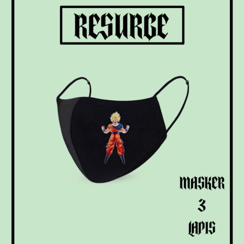 Masker DRAGONBALL 3d kain 3ply/hitam pria wanita dewasa/masker 3 lapis/earloop/headloop katun