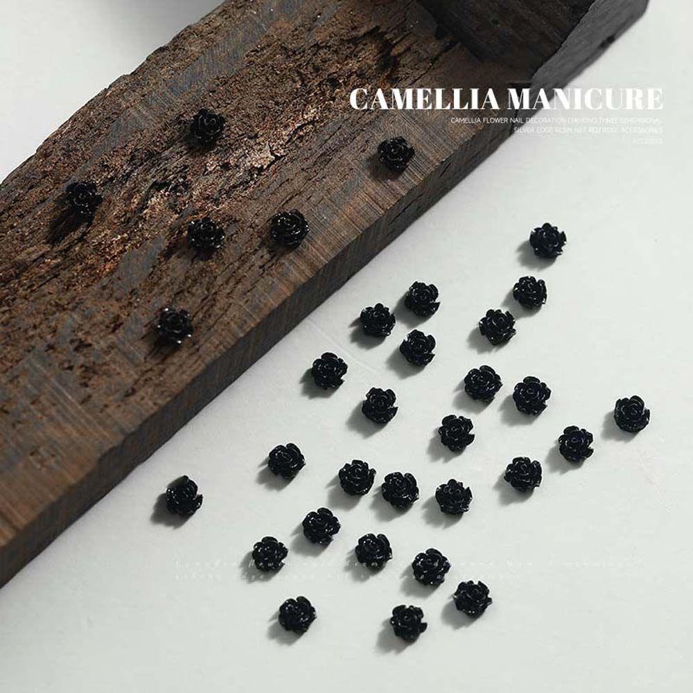 MXBEAUTY Camelia Dekorasi Kuku Fashion Hitam Manikur Aksesoris Mutiara Imitasi Hiasan Kuku Mutiara Butterfly Nail Drills