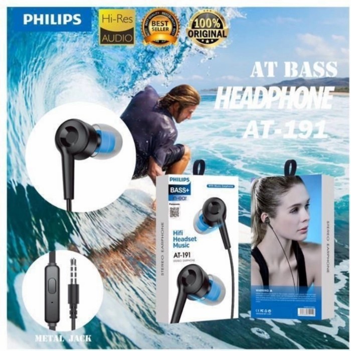 Handsfree Headset Earphone Philips AT-191 Plus Mic Stereo Suara Bagus Grosir