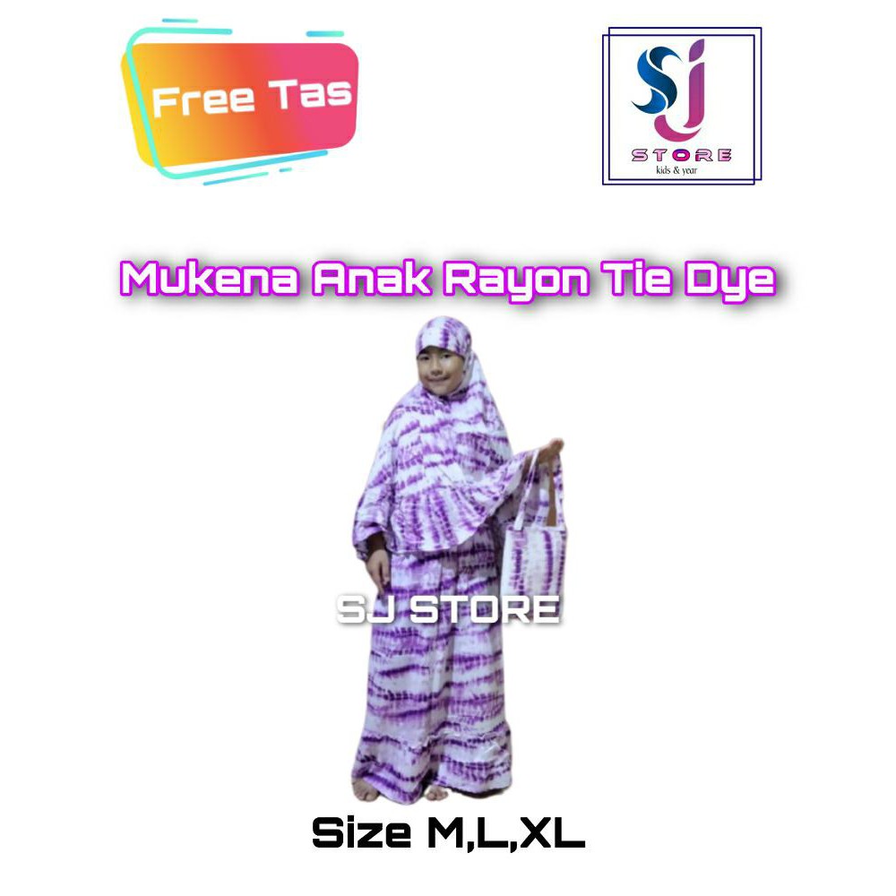 Mukenah Anak Perempuan / Mukena Anak Terbaru Rayon Tie Dye Fre Tas 1 - 10 Tahun